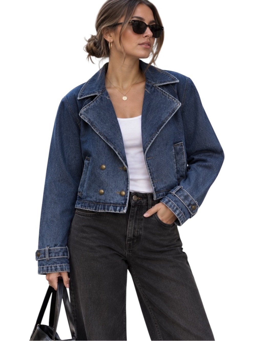 💙NWT Lulus Women's Blue Cropped Oversized Denim Fall Minimalist Chic Jacket | S